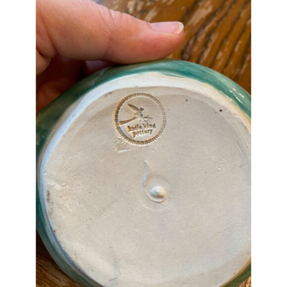 Handmade Katie King Pottery Spoon Rest Blue/Teal Crackle Glaze 4.5" Diameter - Picture 3 of 5